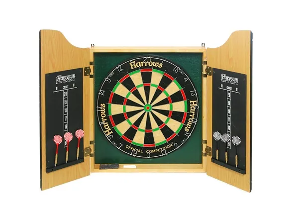 Harrows Darts Pro''s Choice, Dartskive, Flerfarvet, Træ, 6 stk, Rosewood Finish Cabinet (with scoreboards inside the doors) Official Competition Bristle Dartboard...