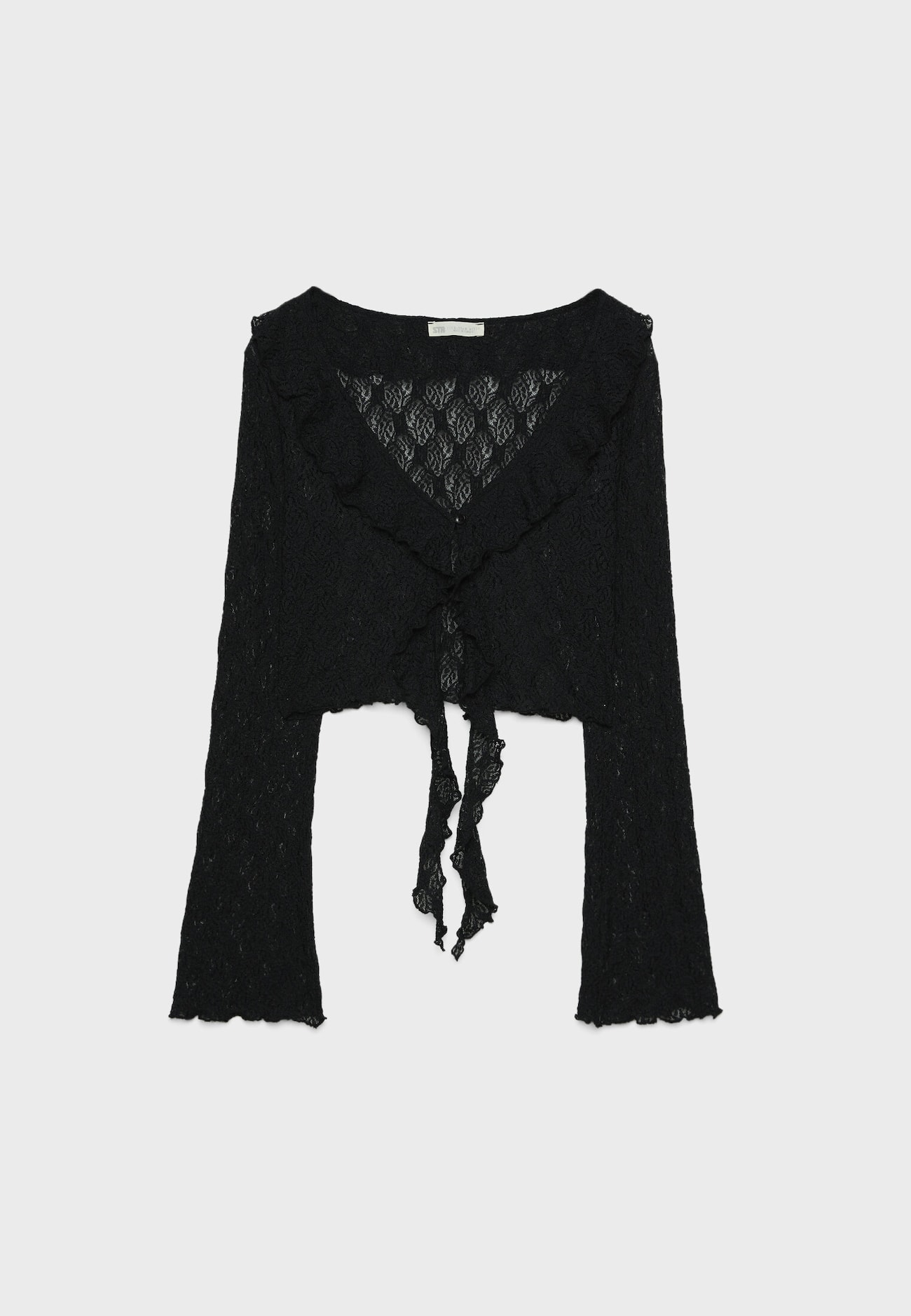Top cropped de renda branca com babados