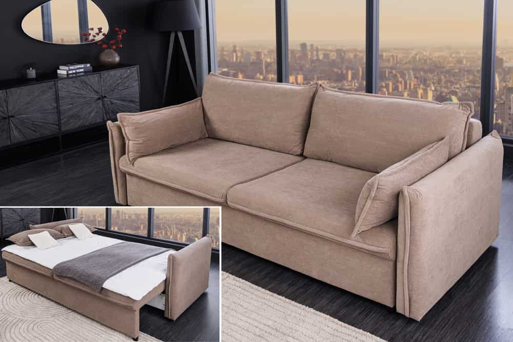 Design Schlafsofa APARTMENT 215cm taupe Cord 3-Sitzer Couch inkl. Bettkasten Kissen