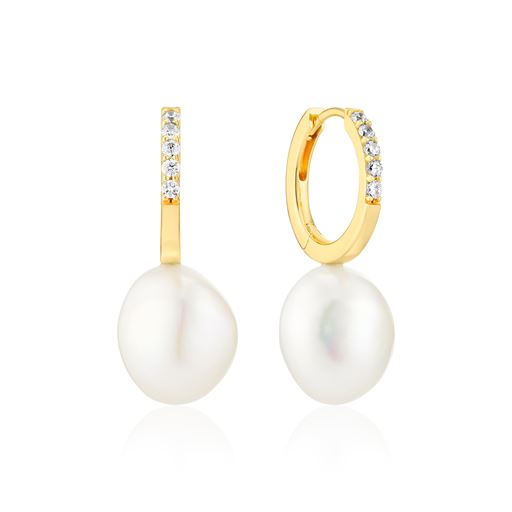 Sif Jakobs Jewellery Padua Uno Øreringe,  18 C Gold Plated/Pearl/White