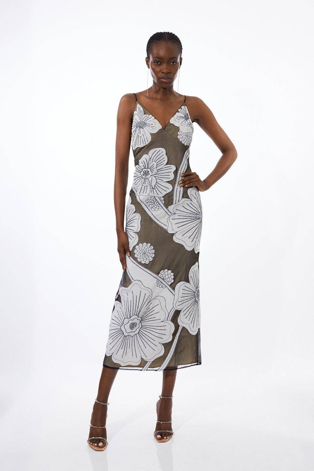 KarenMillen Robe mi-longue en organdie tissée avec appliqué