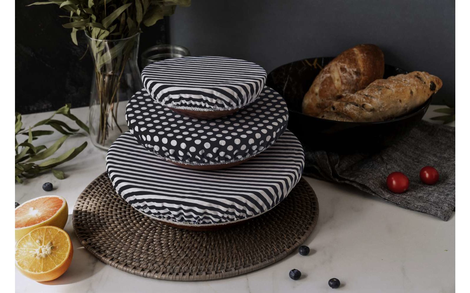 Nuts Innovations Schüsselabdeckung Textil XL Streifen und Punkte
