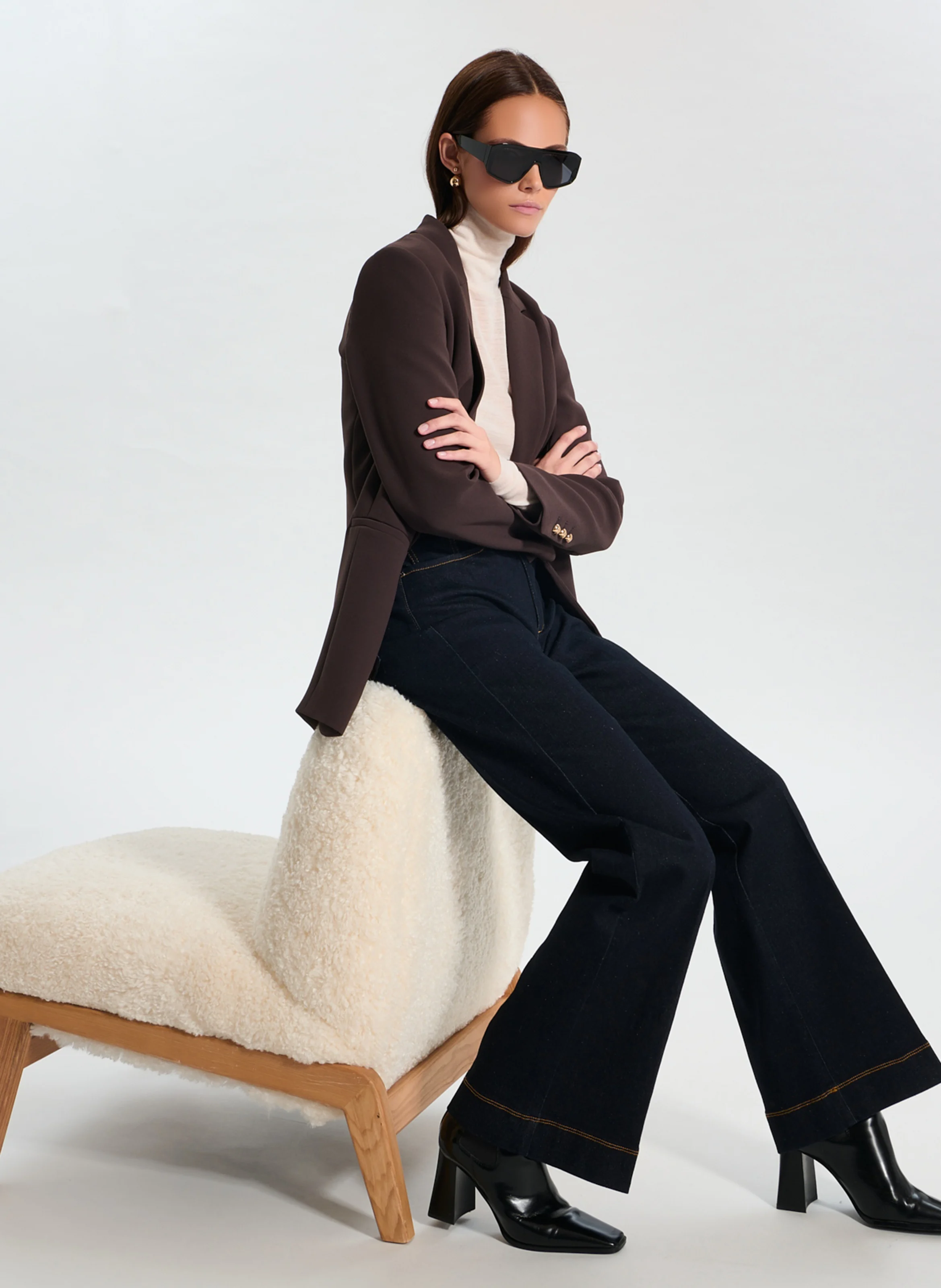 JESSIE - Jean palazzo taille haute en coton mélangé | Jean brut