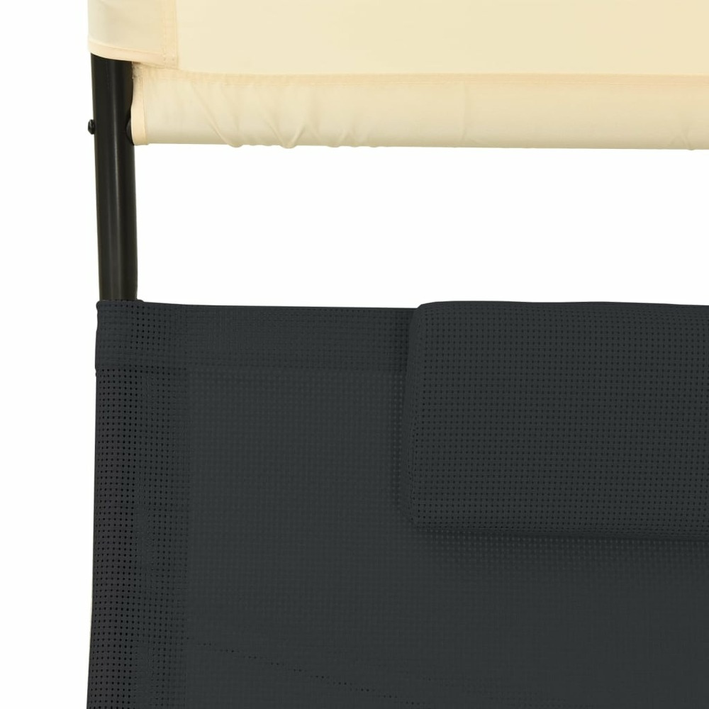 Transat chaise longue bain de soleil lit de jardin terrasse meuble d'extérieur double avec auvent textilène noir et crème 02_