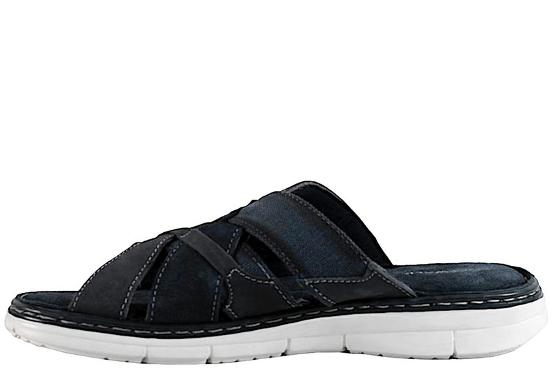 SOFTWALK SANDAL I BLÅ TEKSTIL OG RUSKIND