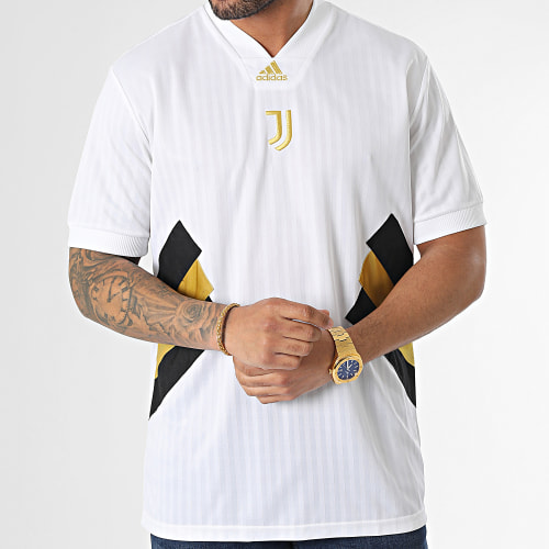 Maillot De Foot Col V Juventus Icon HS9807 Blanc Doré