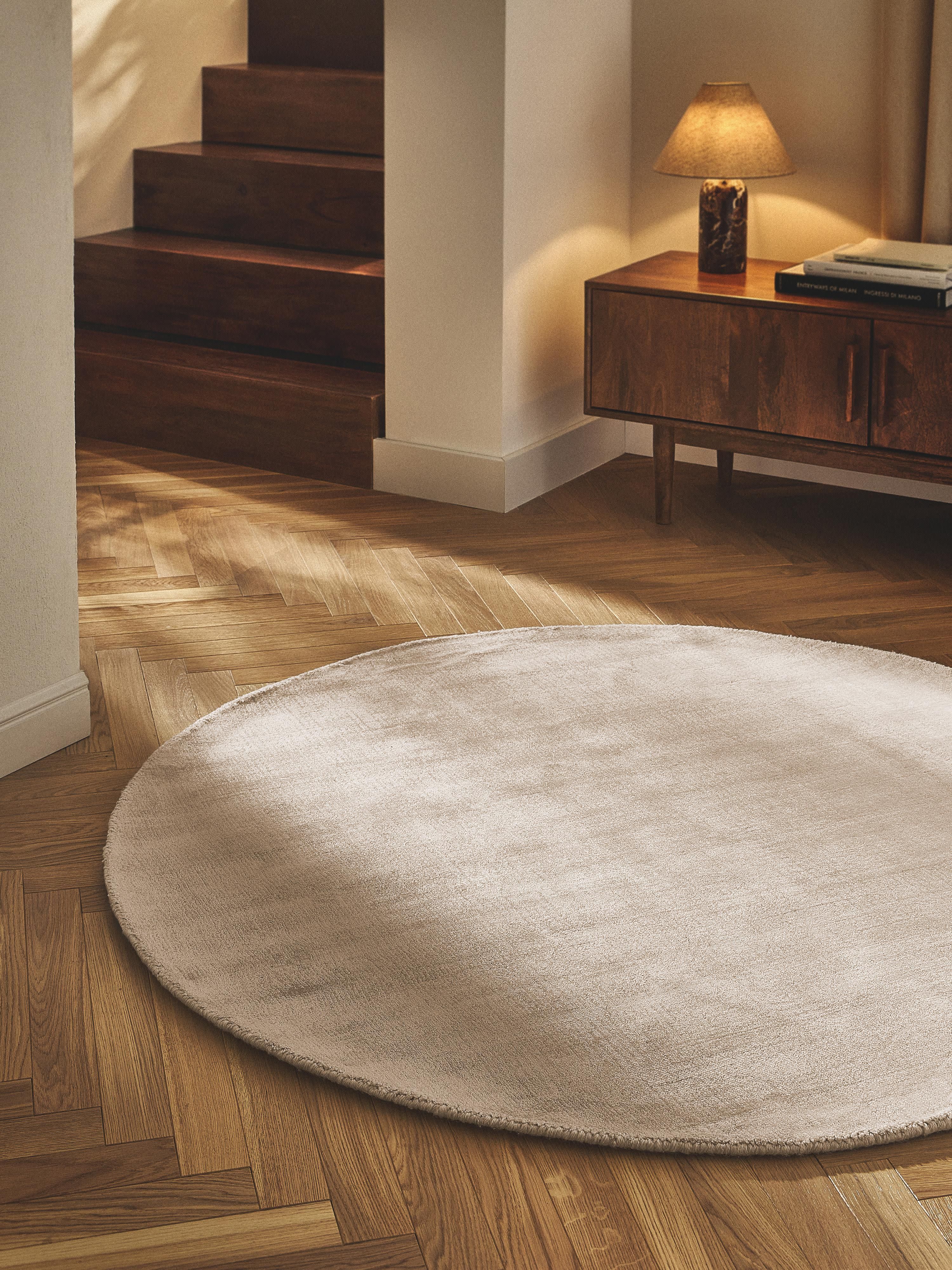 Rond handgeweven viscose vloerkleed Jane