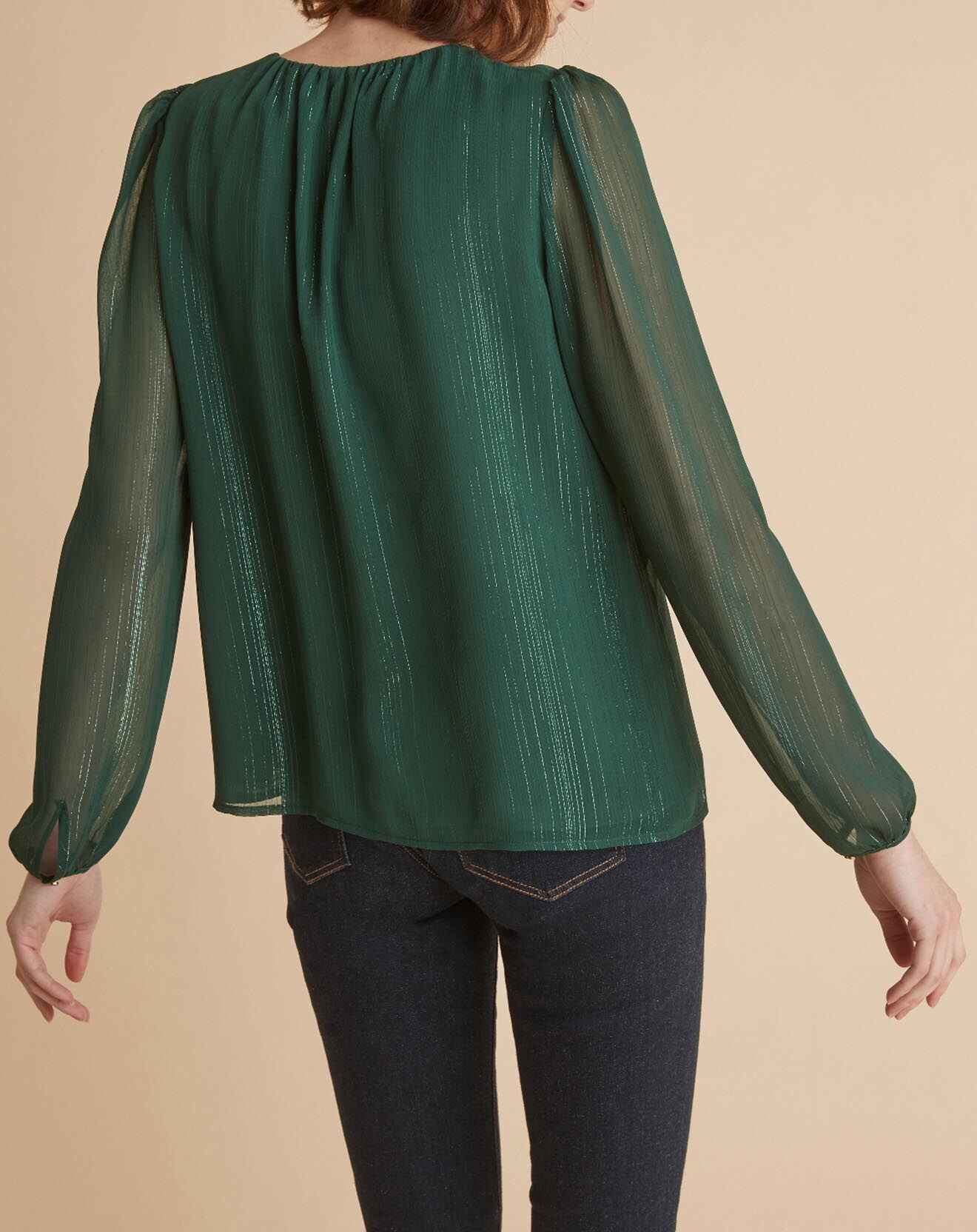 Cyrillus Blouse en voile rayé irisé verte