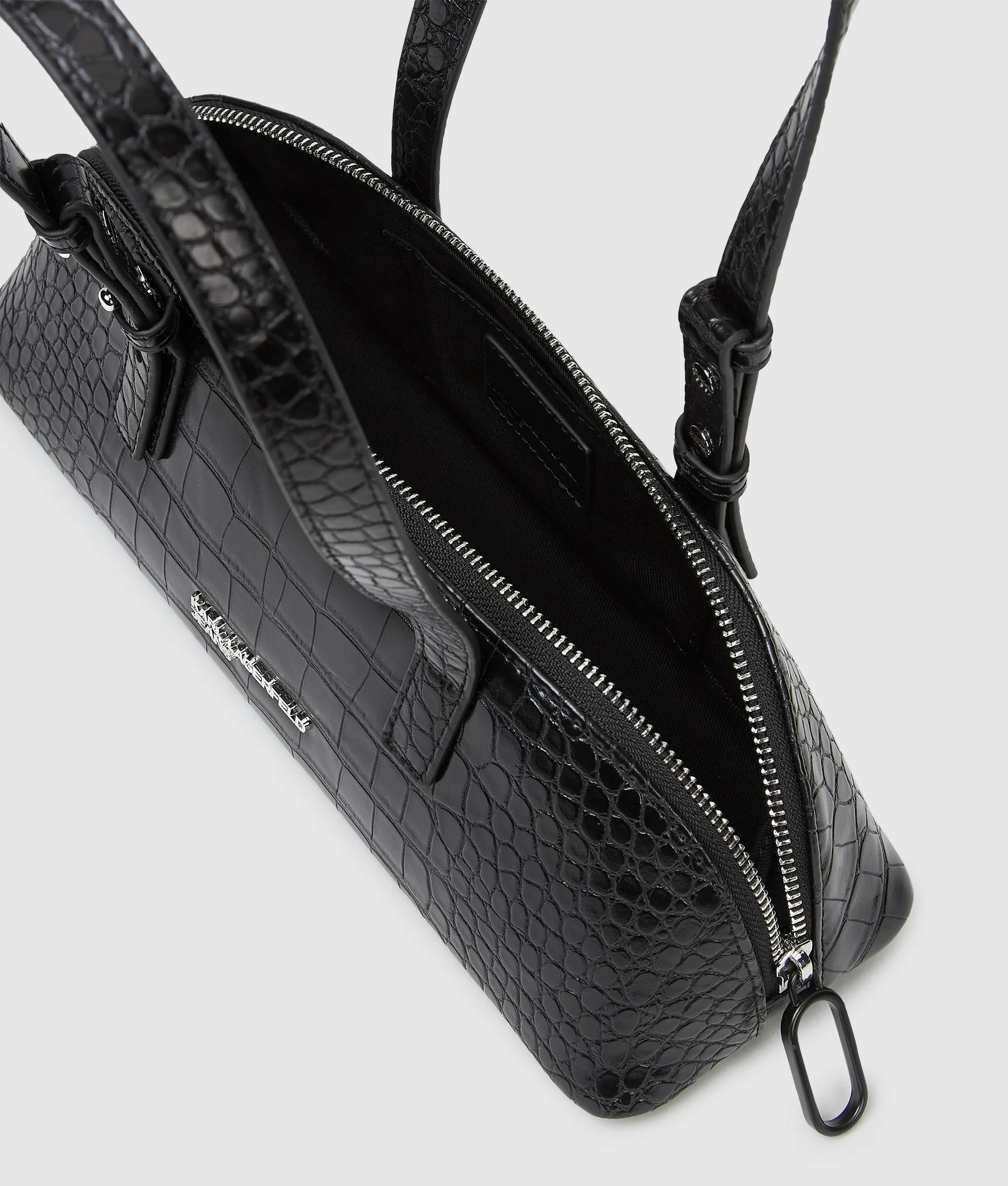 Langwerpige schoudertas van leer in croco look