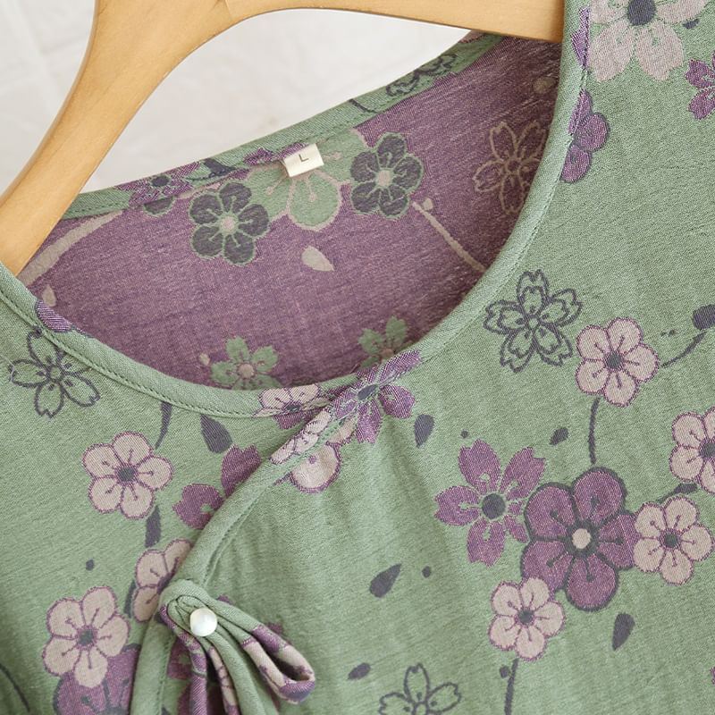Somnus - Pyjamaset: Lange mouwen, bloemenprint, kikker, knoopjestop + broek