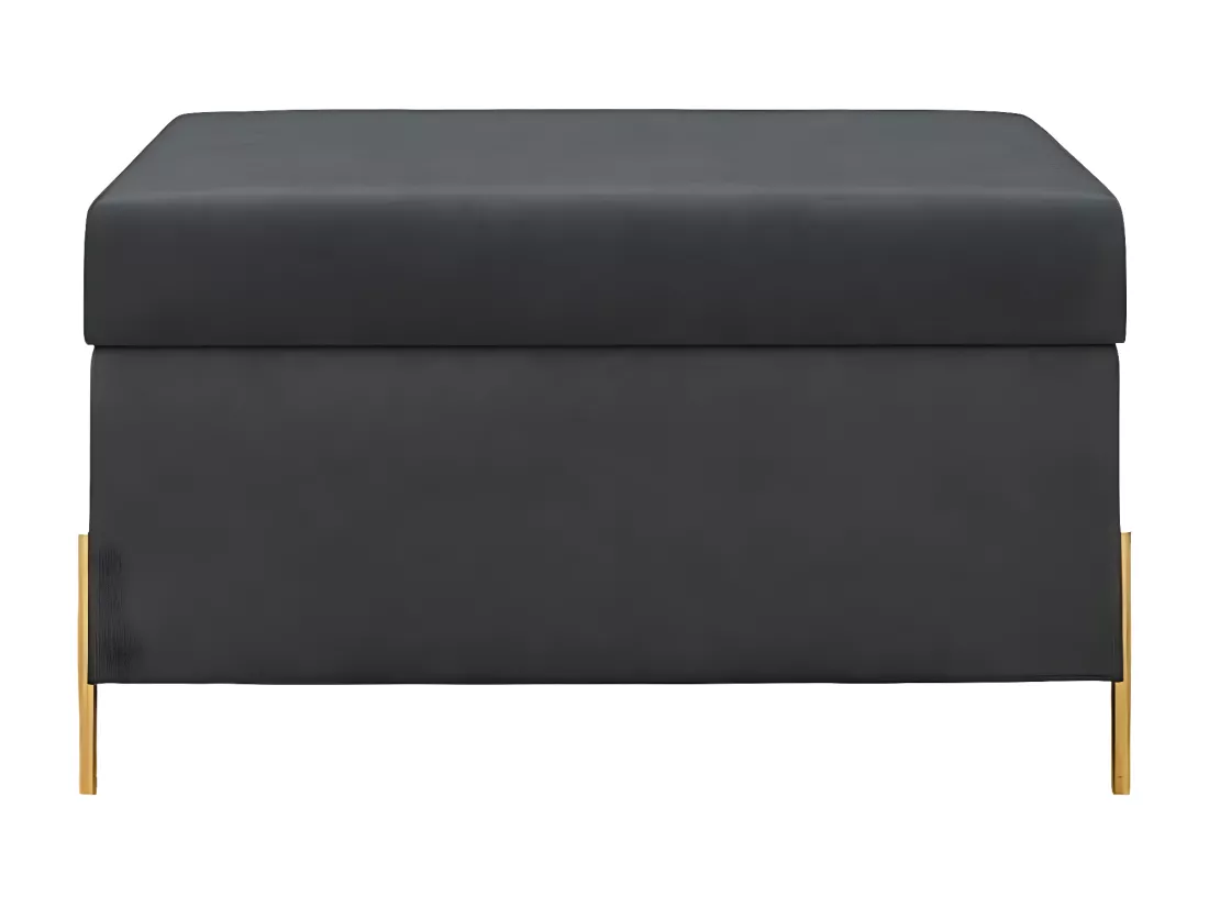 Banc coffre BORGO en velours gris avec pieds en métal doré / 80 x 37 cm