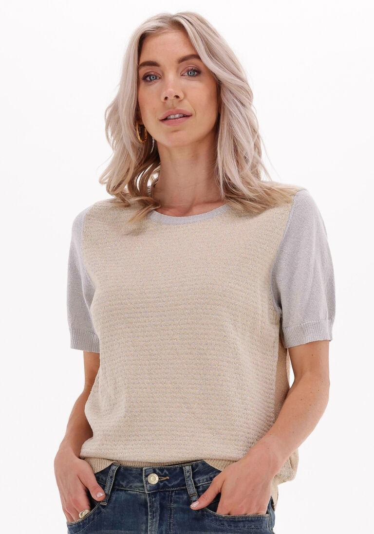 SUMMUM beige summum trui short sleeve sweater cotton shimmer jacquard knit