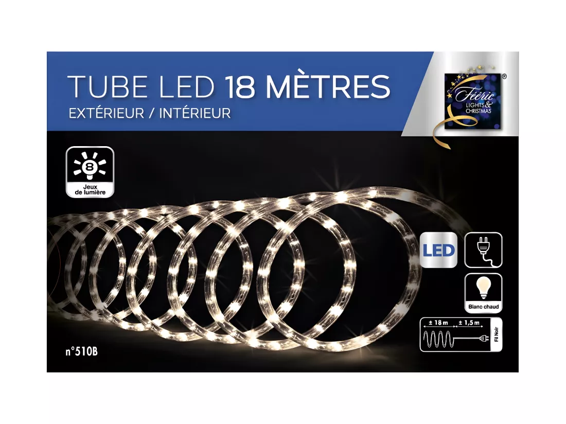 Guirlande LumineuseExtérieur Tube 18 m 324 Blanc chaud 8 jeux de lumière