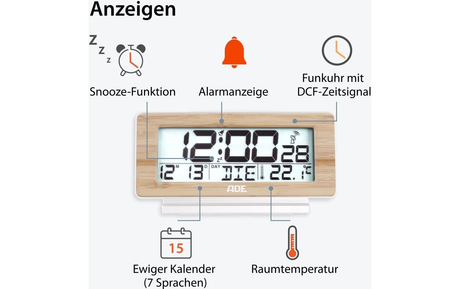 ADE Wecker »Temperatur-& Datumsanzeige«