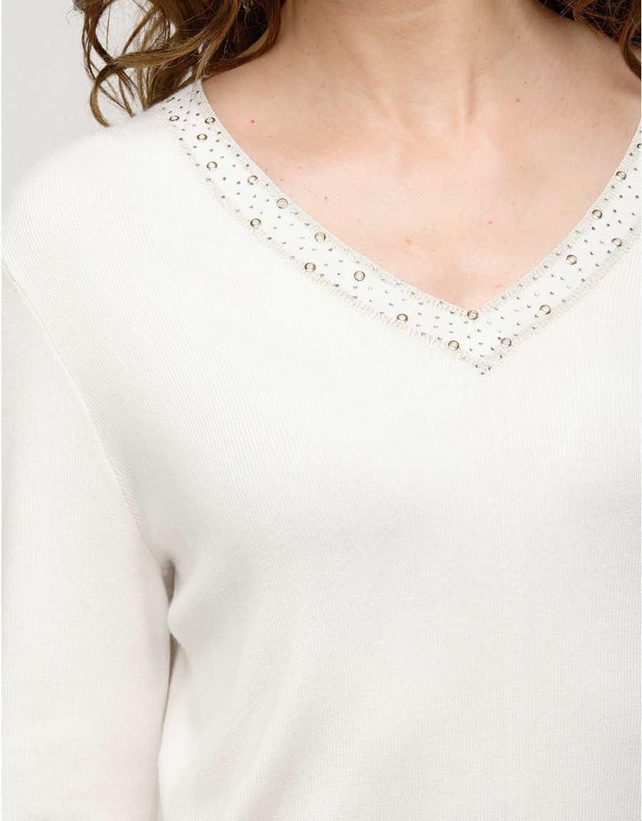 Pull écru col irisé