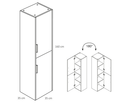 Bolo hoge kast (verschillend) BxHxD 35 x 160 cm x 35 cm, frontkleur licht eiken