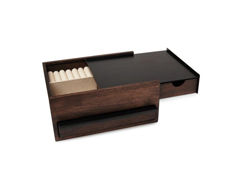 Umbra Schmuckschatulle Stowit Weiss/Wallnuss Moderne Schmuck-Box mit Geheimfächern