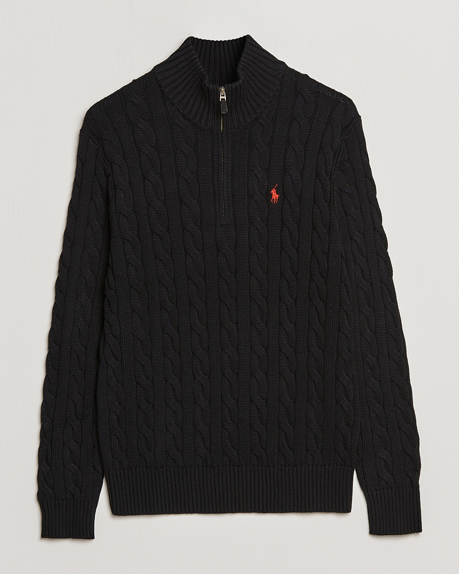 Polo Ralph Lauren Cotton Cable Half Zip Polo Black