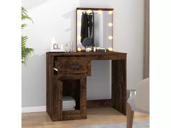 Coiffeuse avec LED chêne fumé 90x50x132,5 cm bois d'ingénierie
