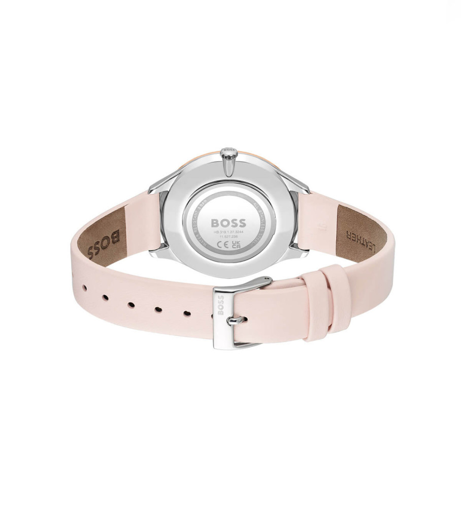Relógio analógico BOSS com pulseira de couro legítimo, branco prateado