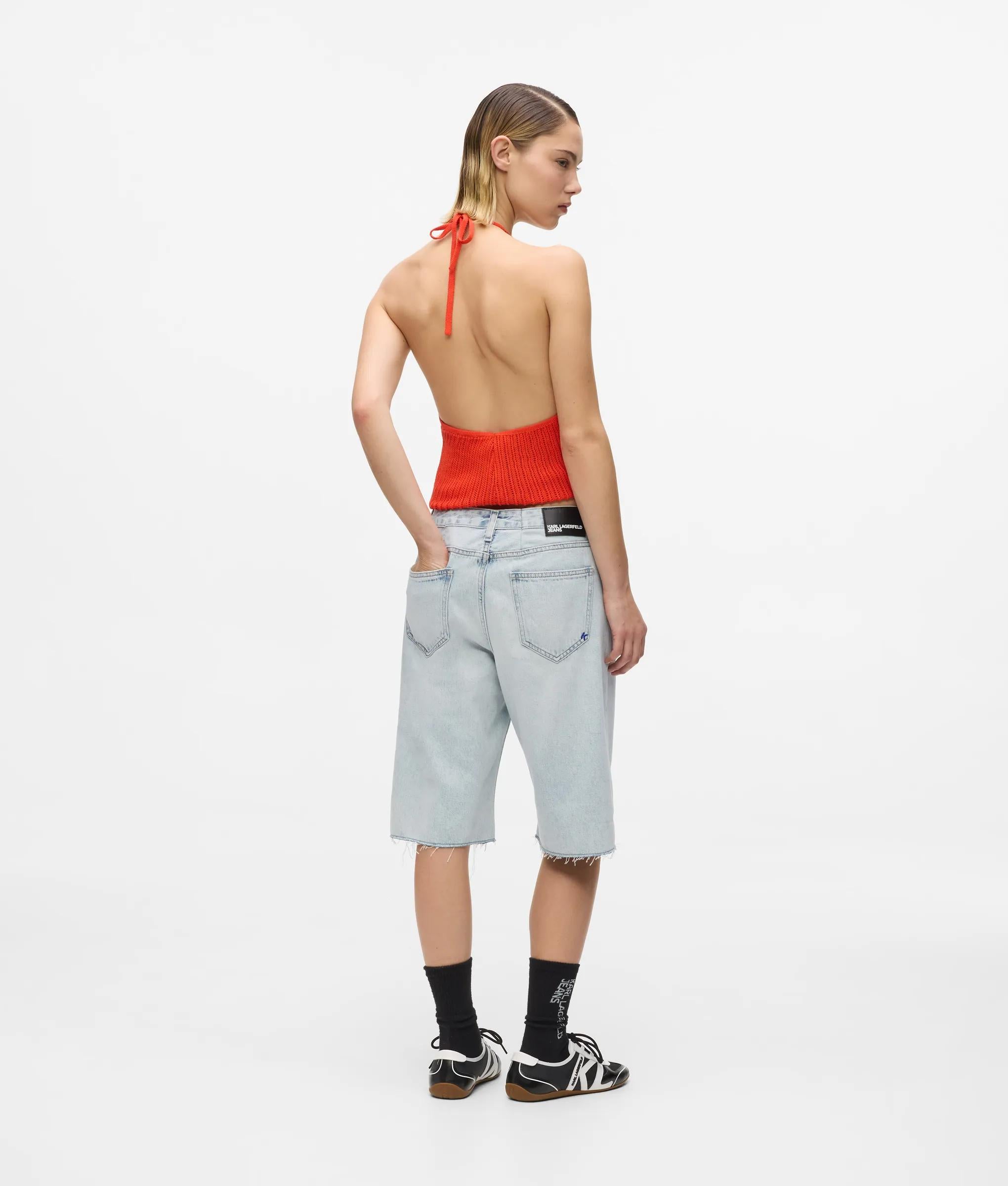 Ontspannen lange denim korte broek