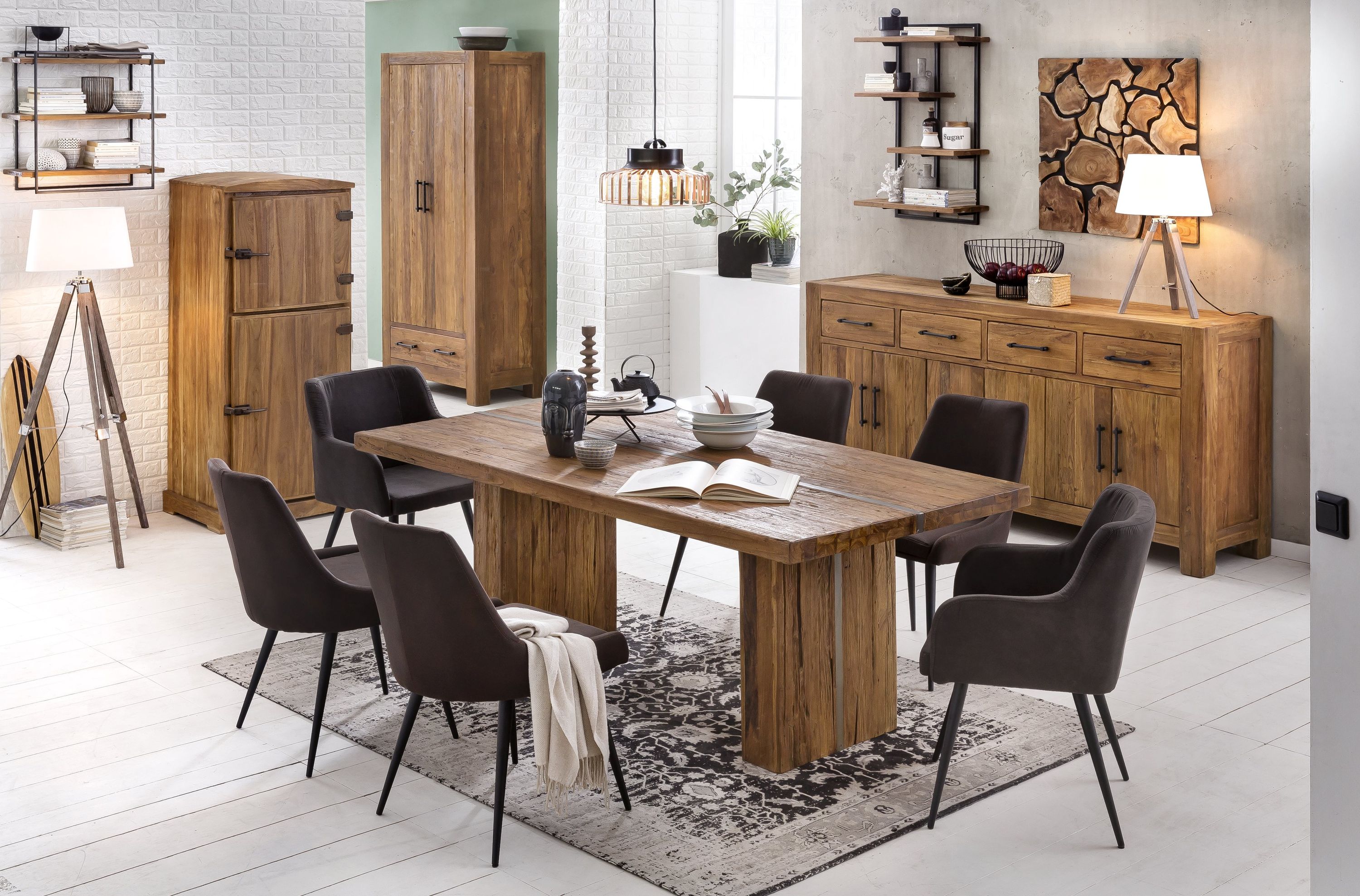 Garderobenschrank Banda Teak Holz Flurschrank Kleiderschrank Schrank Hochschrank