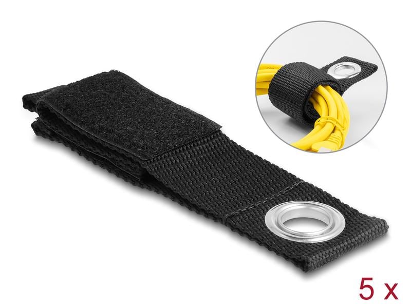 Delock Klettkabelbinder Schwarz 260 mm x 38 mm Delock Strapazierfähiger Klettgurt mit Befestigungsöse L 260 x B 38 mm schwarz 5 Stück