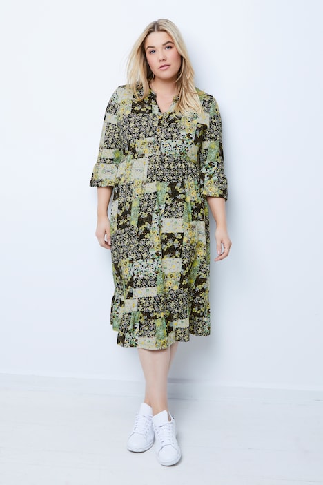 Bellieva-Kleid, Jersey, Rundhals, Volants, 3/4-Ärmel, Biobaumwolle, GOTS