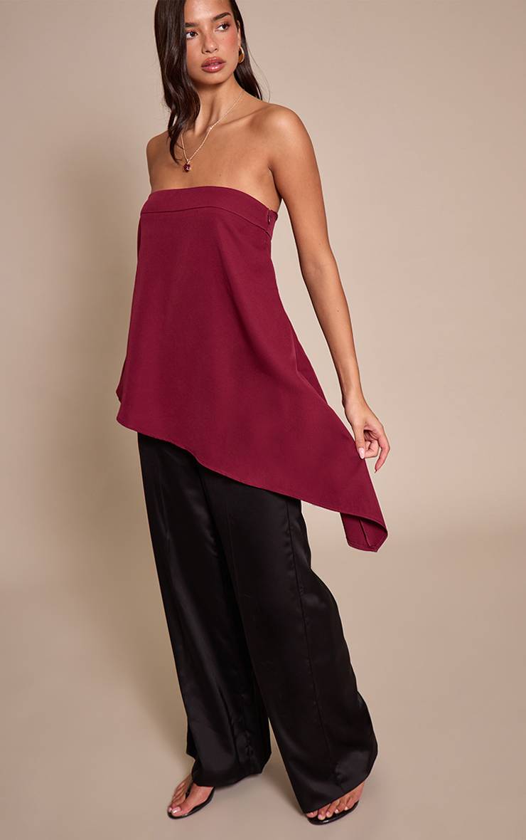 Rouge Vin Haut Long Vaporeux Asymétrique À Bustier Tissé