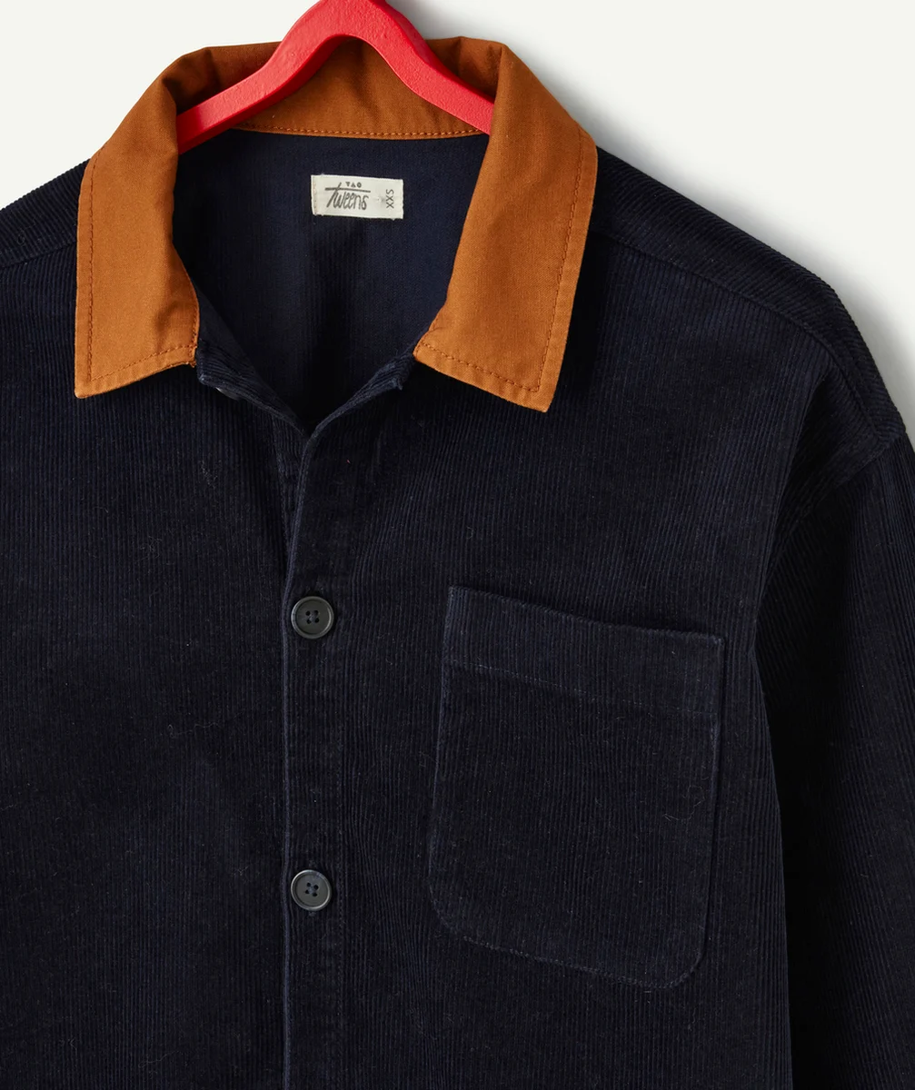 BLAZER EN VELOURS CÔTELÉ GARÇON BLEU FONCÉ ET CAMEL