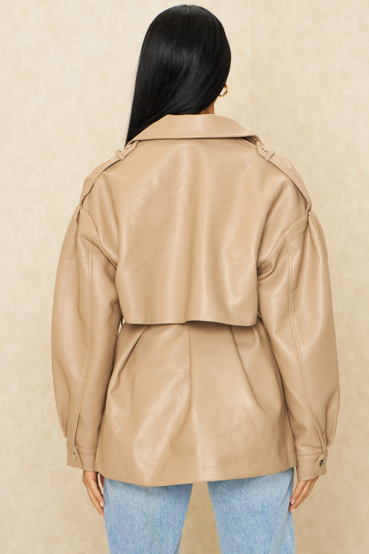 Veste en simili cuir beige foncé