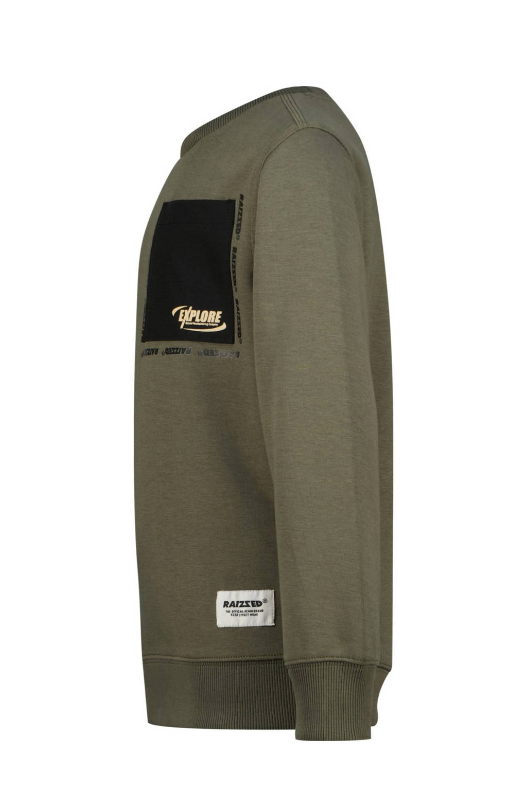 Raizzed sweater Lawton met printopdruk armygroen/zwart