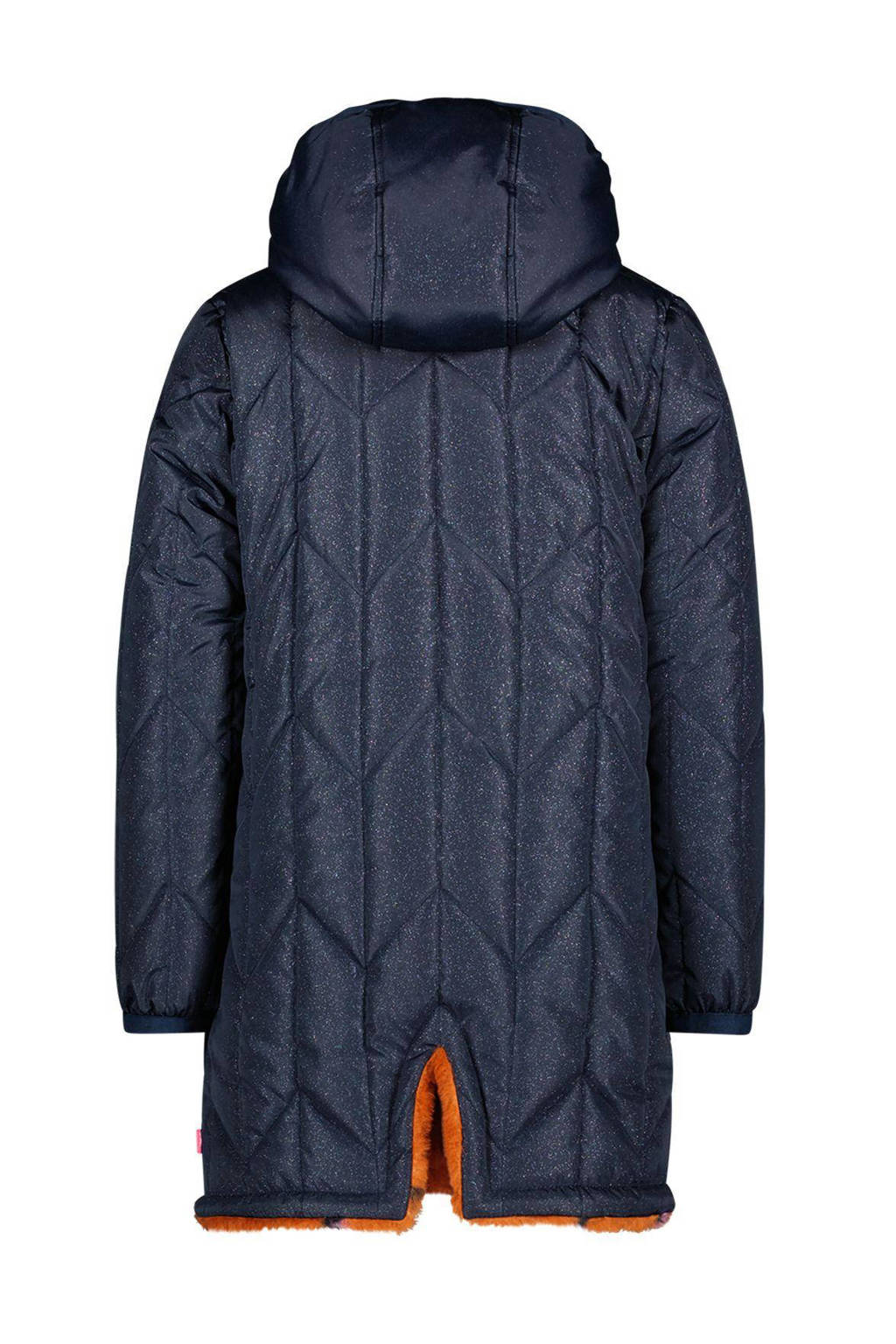 reversible winterjas met imitatiebont roest/blauw