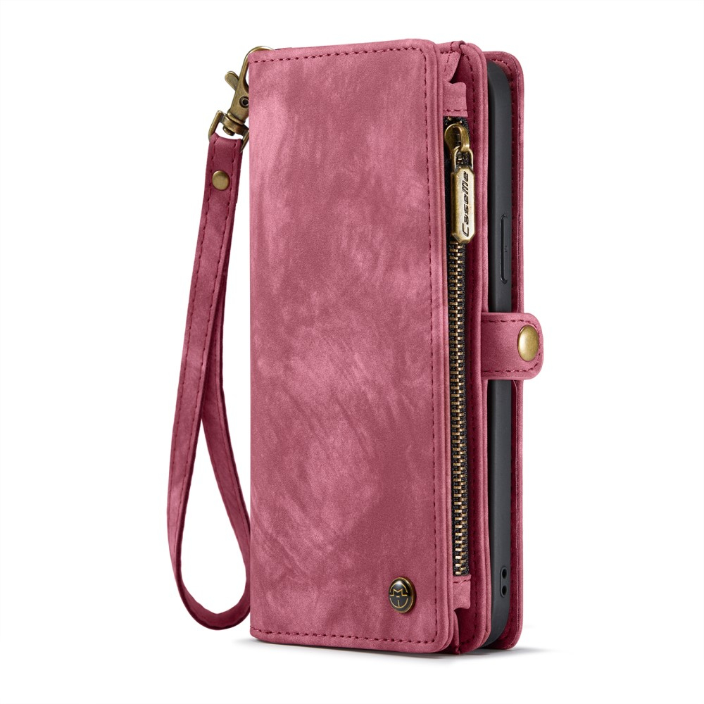 iPhone 16 Pro 2in1 Leder Tasche   Magnet Hardcase Karten Etui - Rot