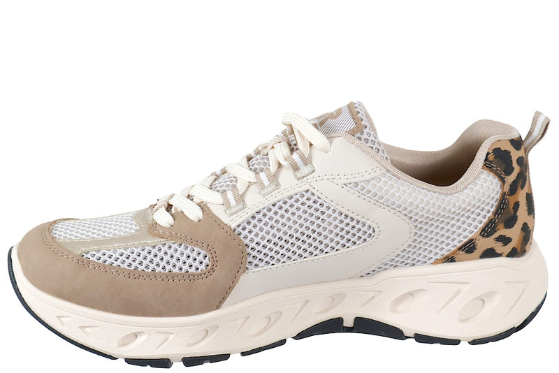 RIEKER LEOPARD SKO I BEIGE TEKSTIL OG PU