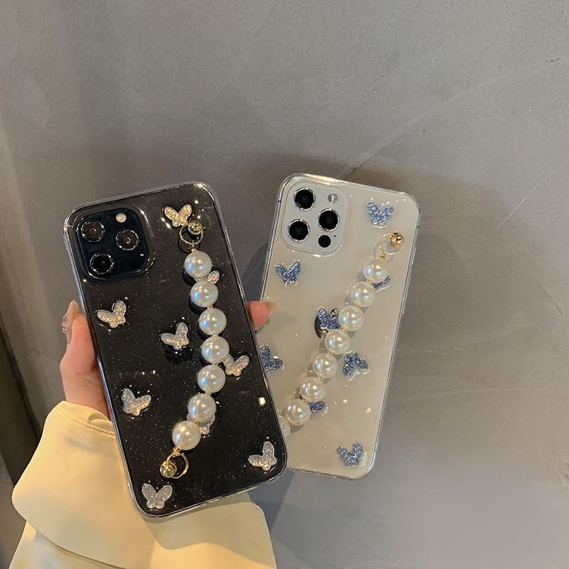 Muniepolis - Vlinder imitatie parel band telefoonhoesje - iPhone X / XS / XR / XS Max / 11 / 11 Pro / 11 Pro Max / 12 mini / 12 / 12 Pro / 12 Pro Max / 13 / 13 Pro / 13 Pro Max / 14 / 14 Pro / 14 Plus / 14 Pro Max / 15 / 15 Pro / 15 Plus / 15 Pro Max