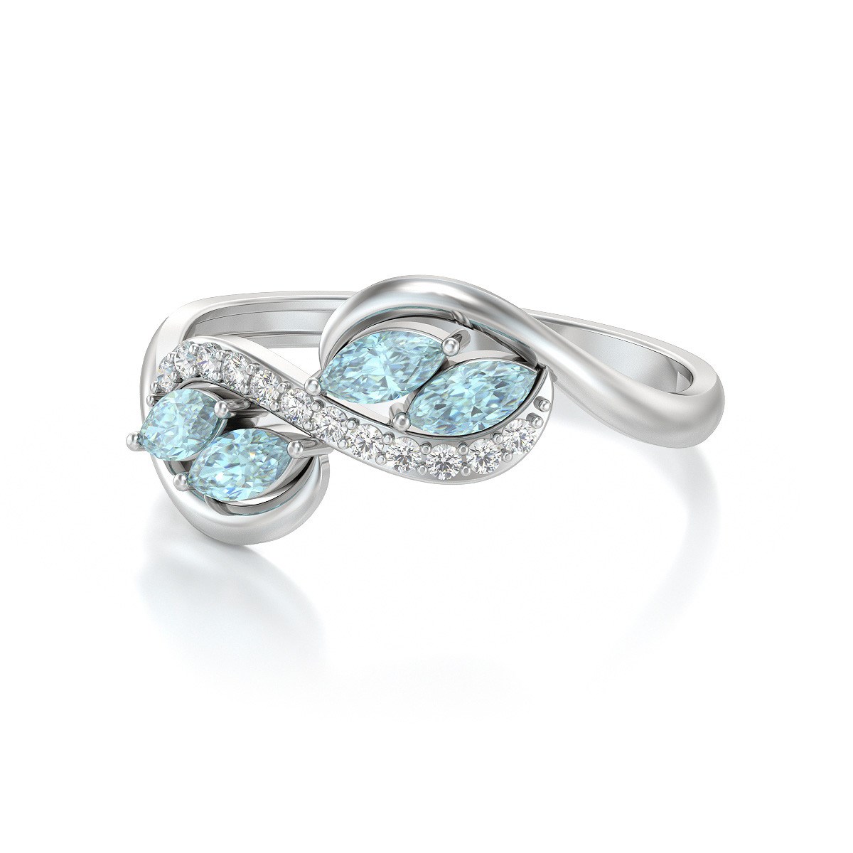 Bague Aigue-Marine et diamants sur Argent 925 1.546grs