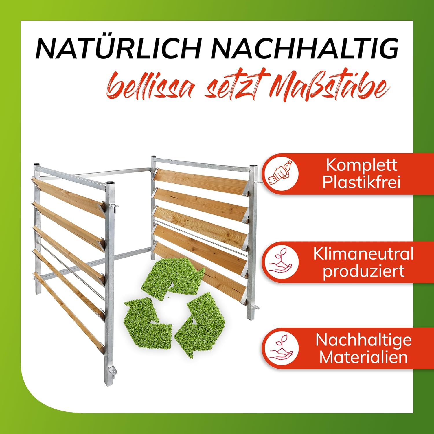 bellissa – Erweiterungsset Komposter für Garten 102x5.4x100 cm – Seitenteile & Verbindungsstreben in Holz-Metall Optik feuerverzinkt für 1 m³ zusätzliches Volumen – Stecksystem für Bio-Komposthaufen