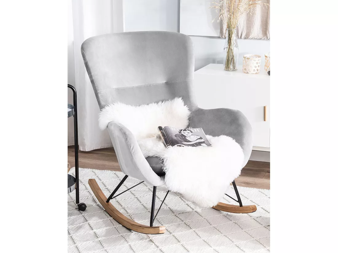 Fauteuil à bascule ELLAN Velours Gris clair