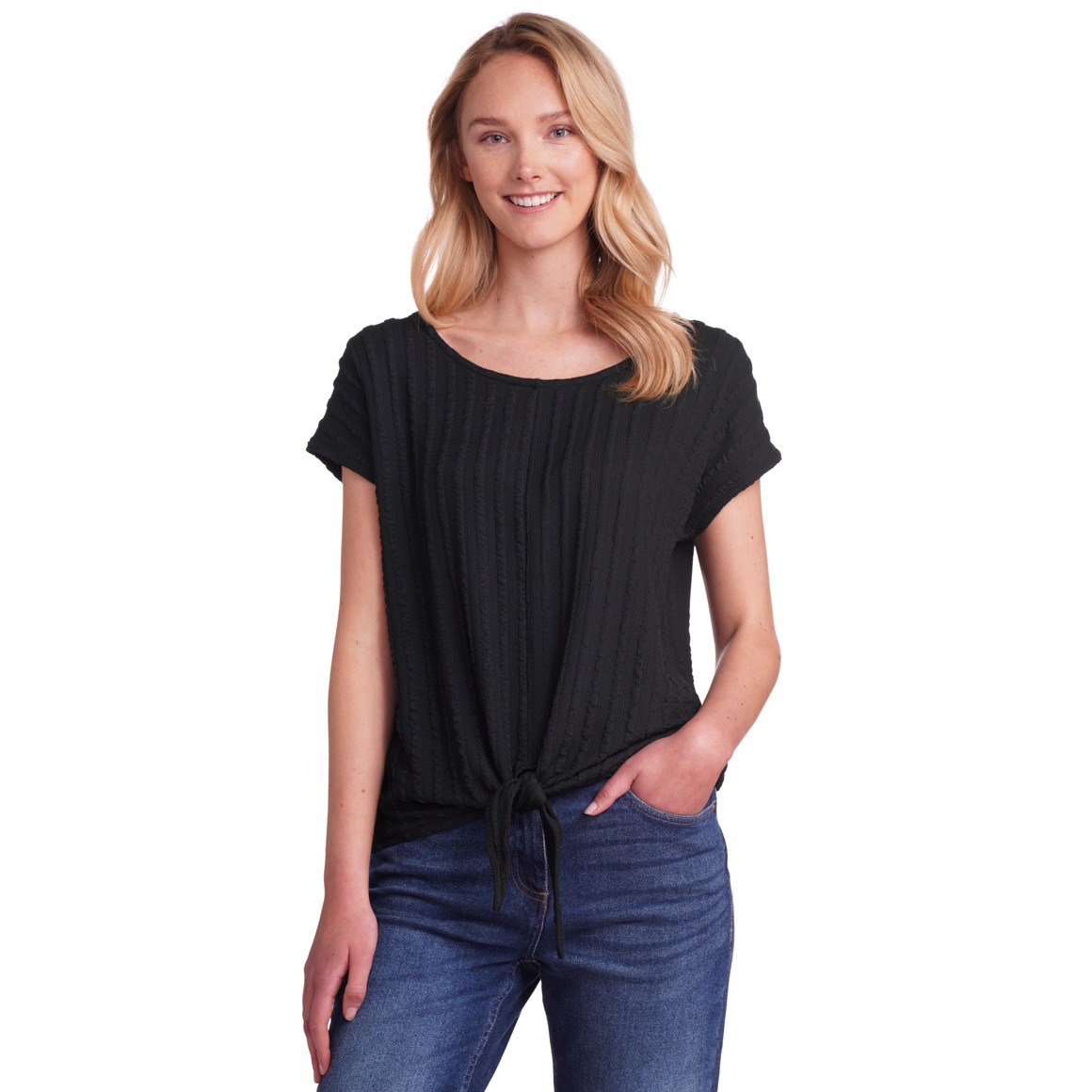 Gina Benotti Damen T-Shirt mit Strukturmuster schwarz