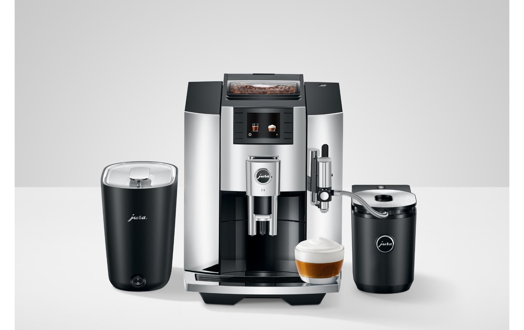 Kaffeevollautomat E8 Chrom (SB)<br>Zweitassen-Vollautomat mit «Extra Shot»-Zusatzfunktion