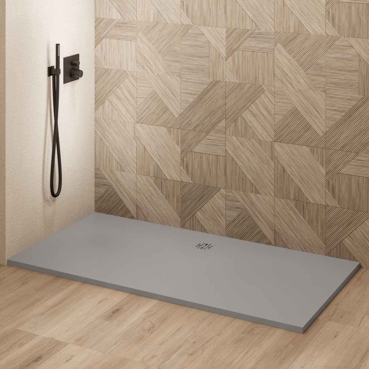 Saniclear Modo douchebak 200x100cm met stone finish lichtgrijs