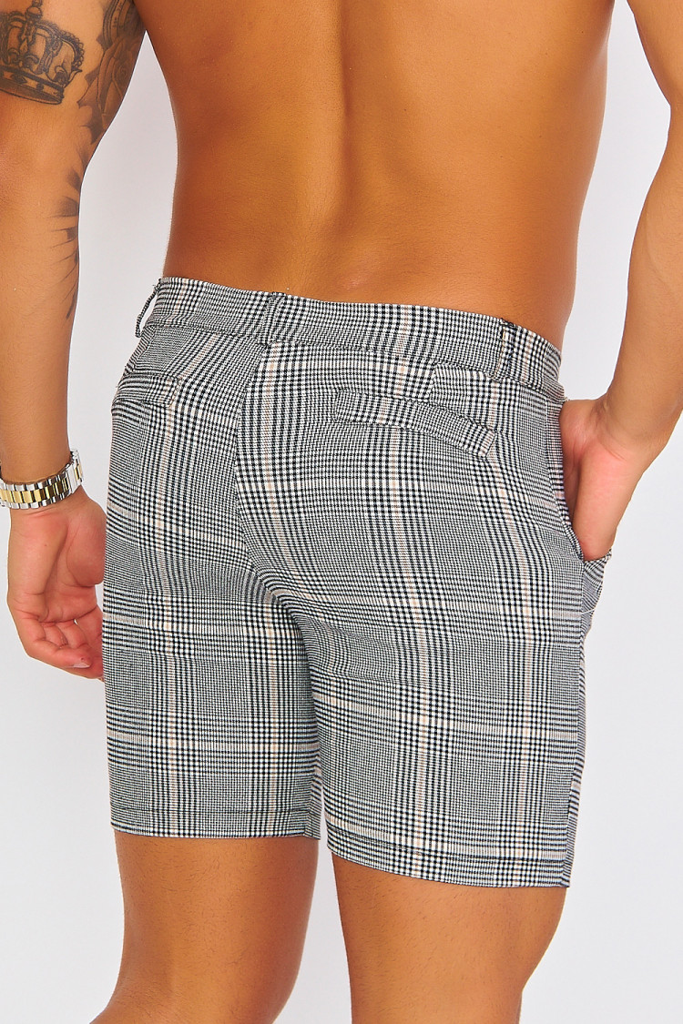 Short chino noir/beige à carreaux