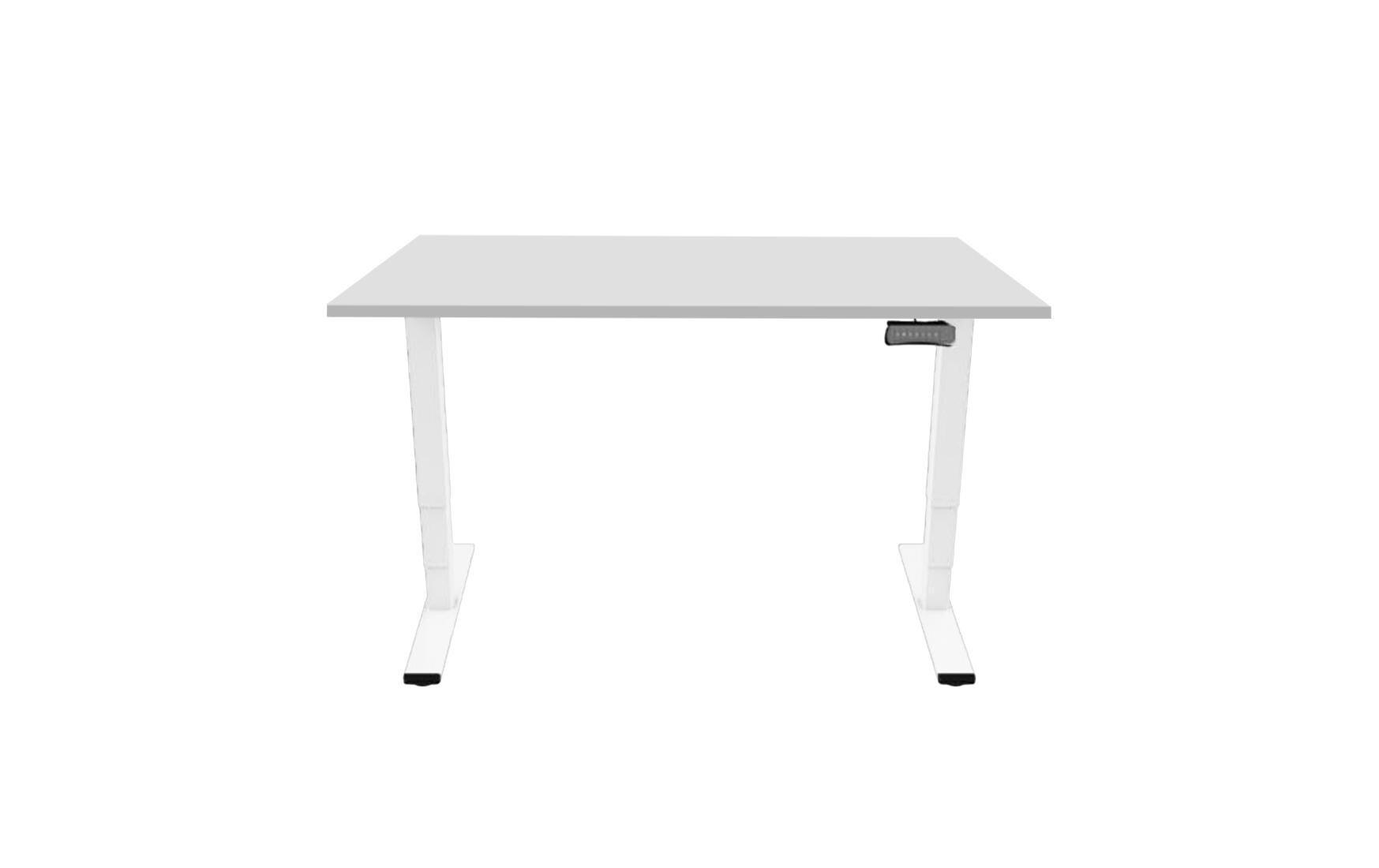 RAL 9016 1.8 x 0.8 m Weiss mit Grauer Tischplatte<br>Abwechslungsreiches Arbeiten im Stehen und Sitzen