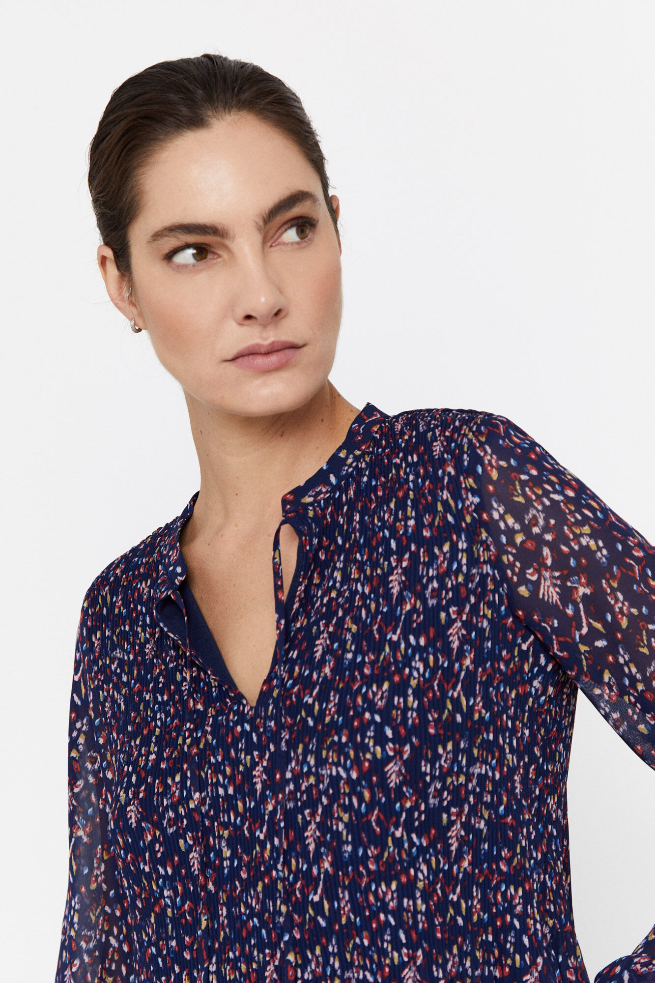 Blusa plissada - Estampa azul