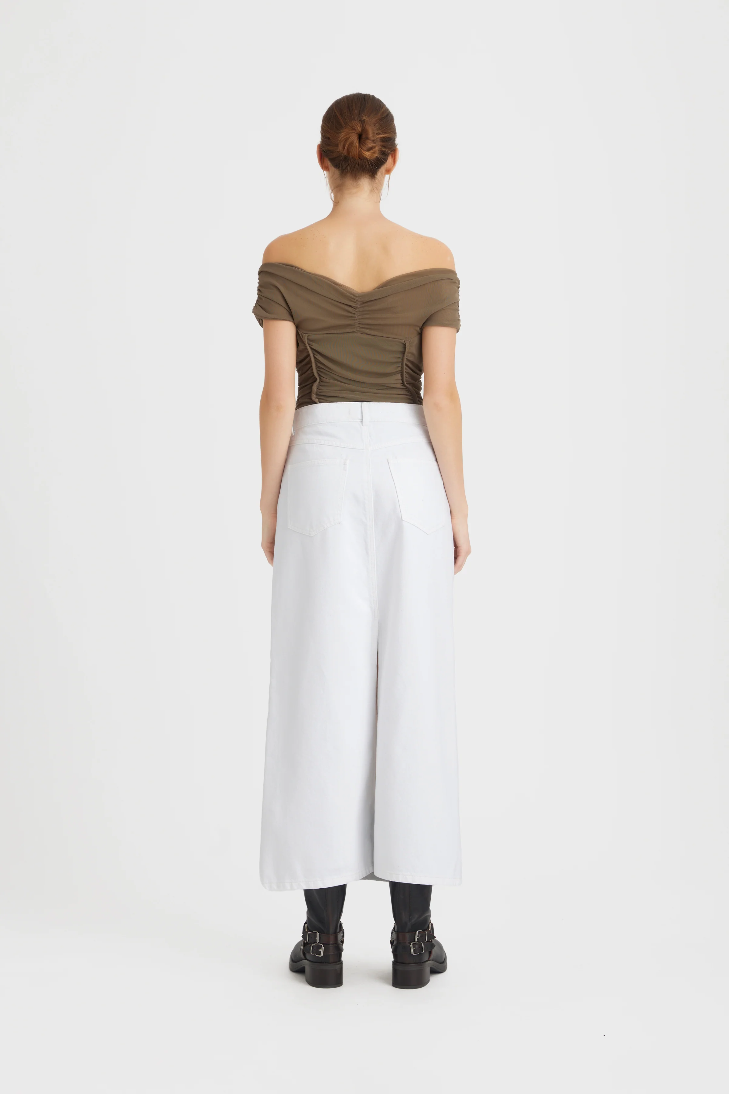 GESTUZ  Mily lang denimnederdel - White wash