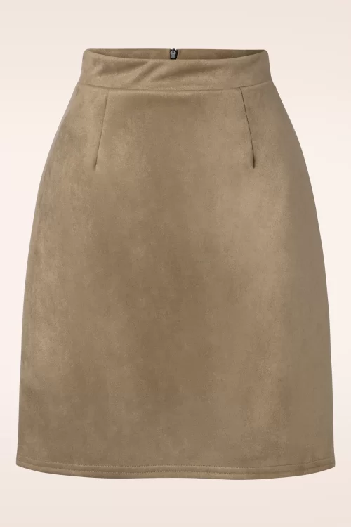 Vintage Chic for Topvintage Edith Suede Look a lijn rok in tabakbruin
