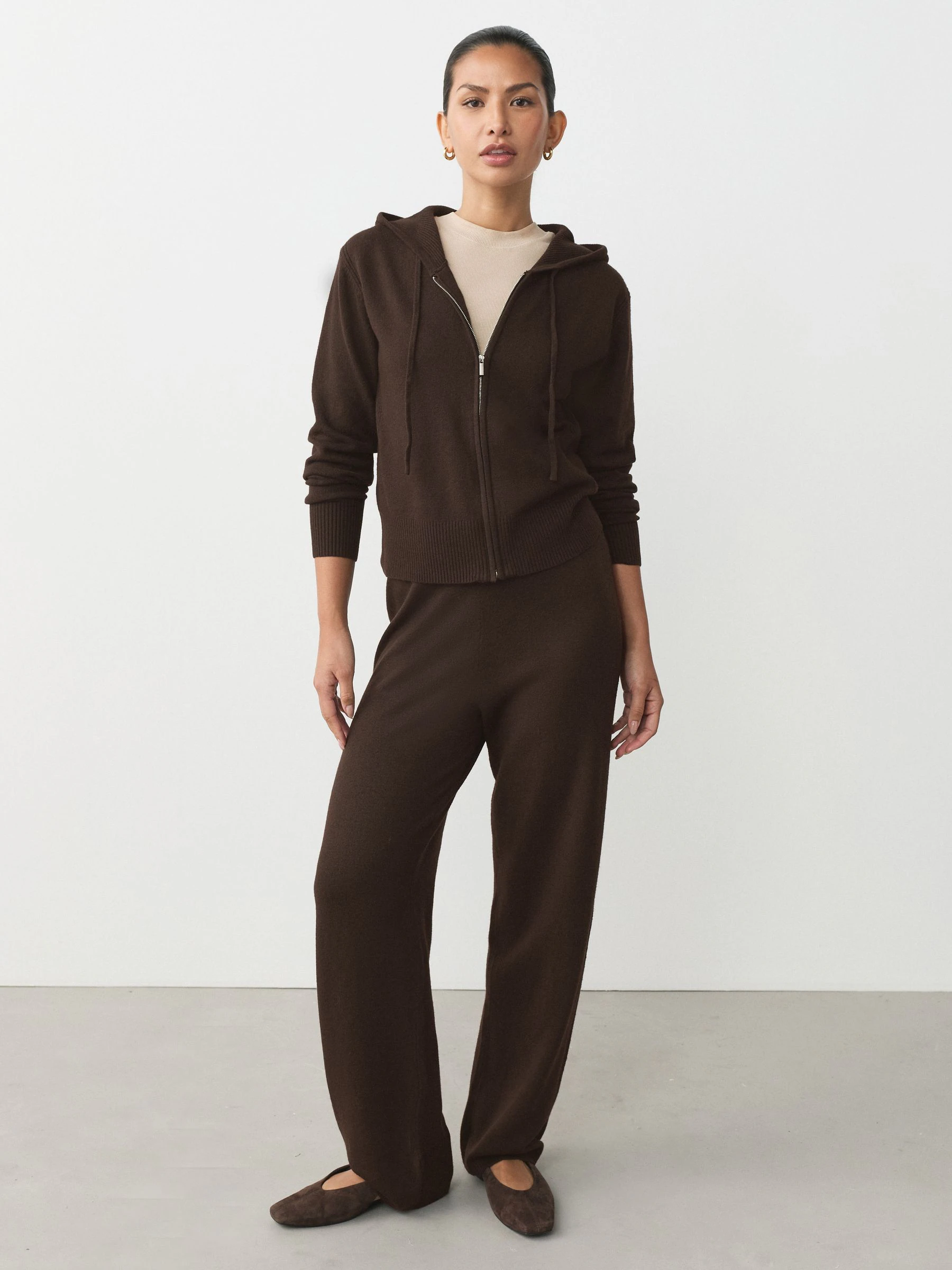 Chocoladebruin - Super Soft Co-Ord Knitted Zip Through Hoodie