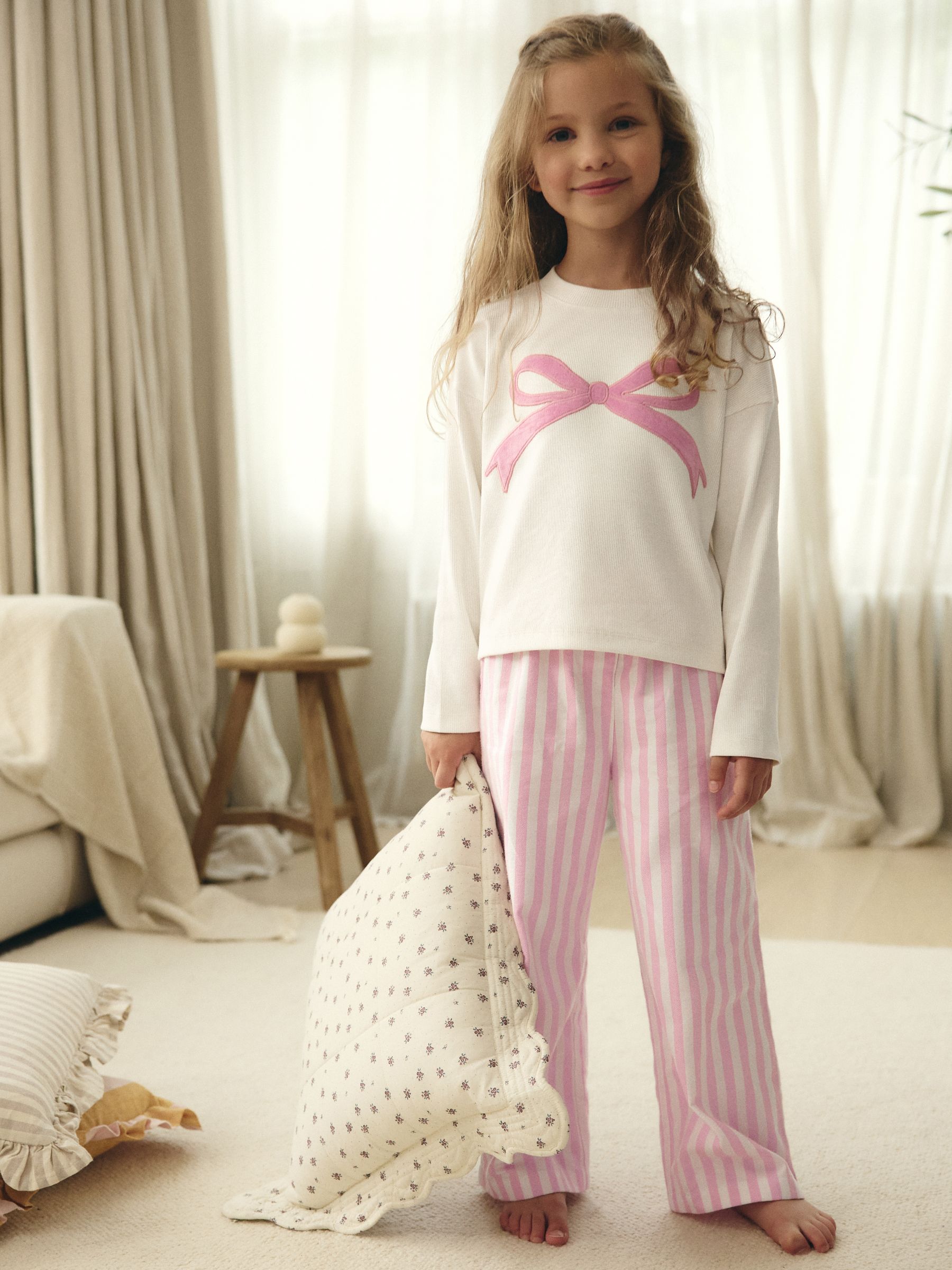 Pink Bow Stripe - Geweven pyjama (9mnd-16jr)