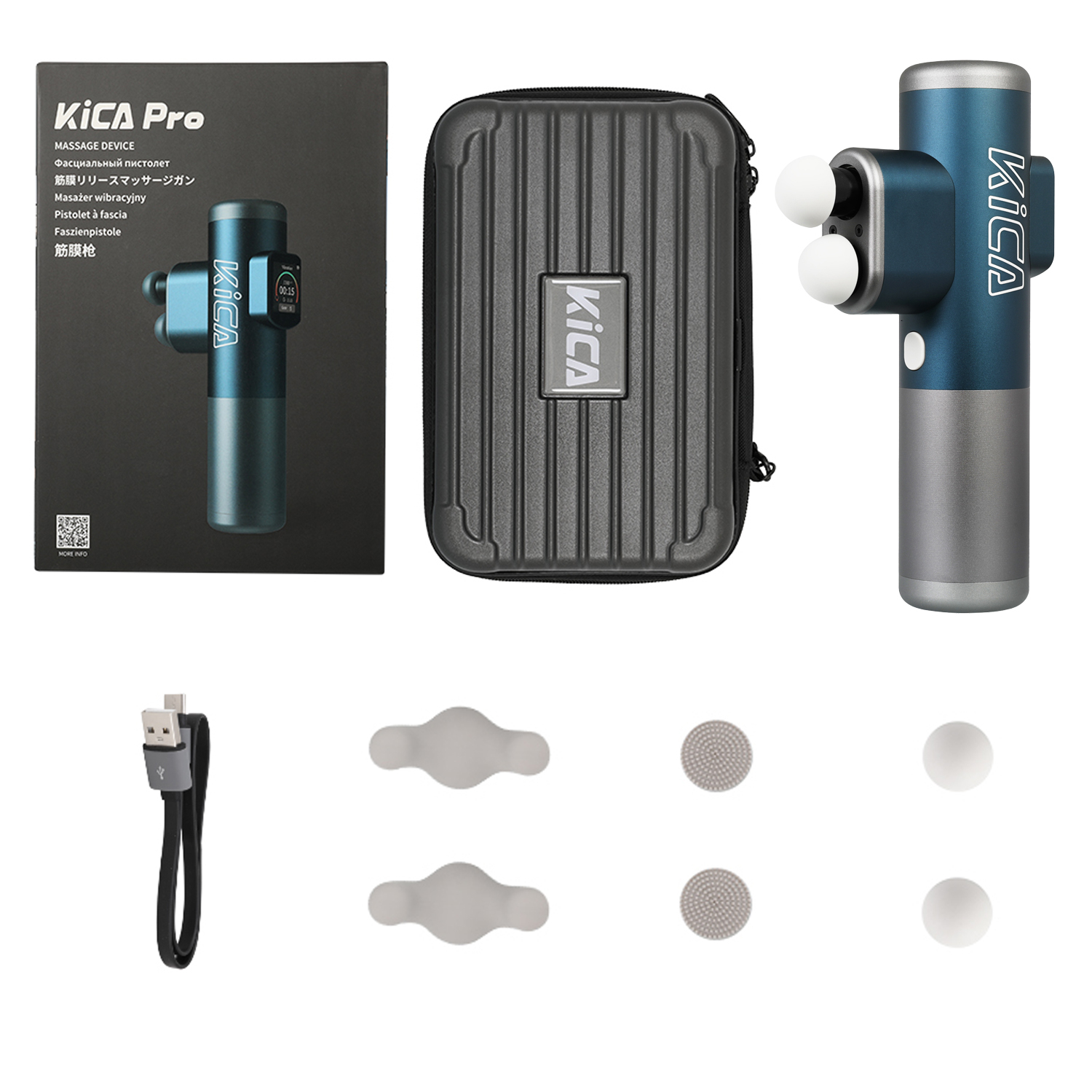 Pro Massagepistole Elektronische Dual Head Muskelmassagepistole mit 3 Aufsätzen (4000573) Aluminium Design - Blau